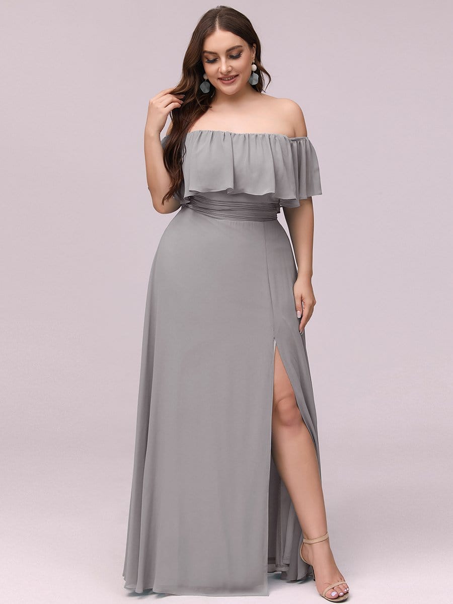 Plus Size Off-The-Shoulder Ruffle Thigh Split Bridesmaid Dress