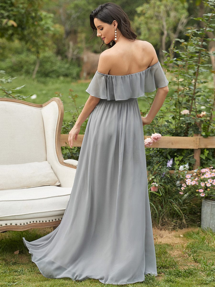 Custom Size Women's Off-The-Shoulder Ruffle Thigh Split Bridesmaid Dresses