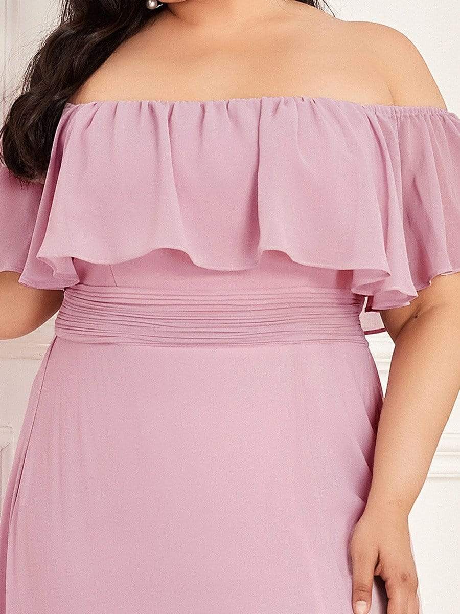 Plus Size Off-The-Shoulder Ruffle Thigh Split Bridesmaid Dress