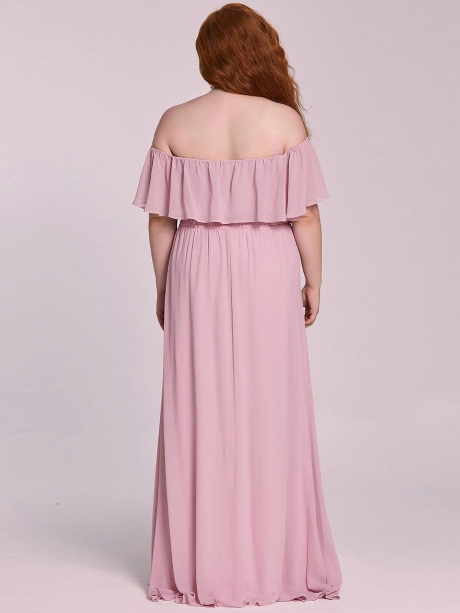 Plus Size Off-The-Shoulder Ruffle Thigh Split Bridesmaid Dress