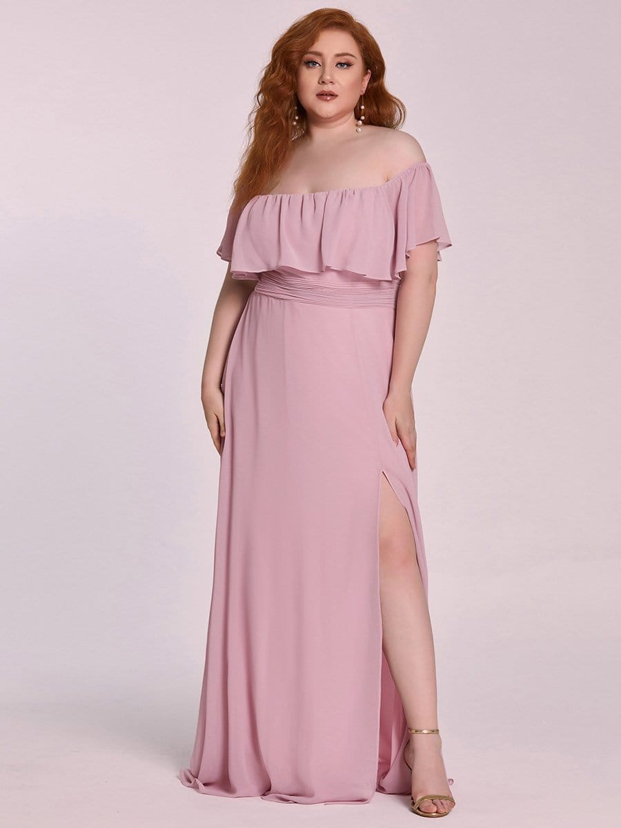 Plus Size Off-The-Shoulder Ruffle Thigh Split Bridesmaid Dress