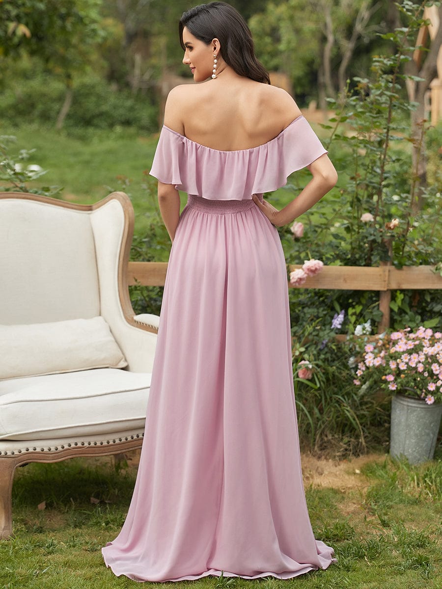 Custom Size Women's Off-The-Shoulder Ruffle Thigh Split Bridesmaid Dresses