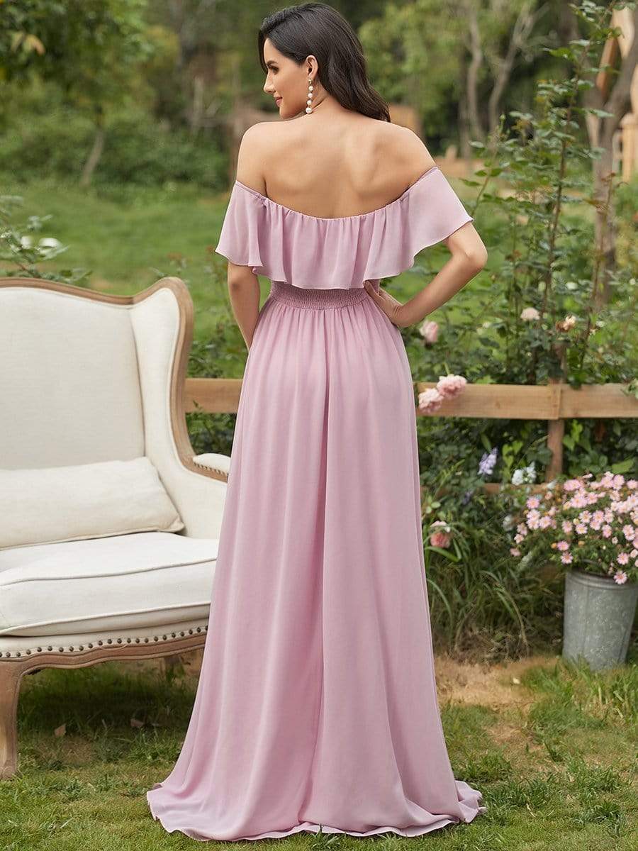 Off The Shoulder Maxi Chiffon Bridesmaid Dresses With Side Split