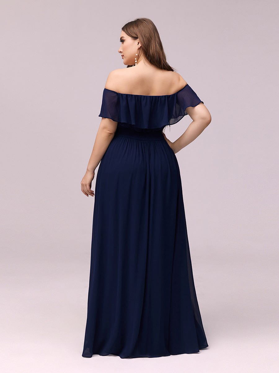 Custom Size Women's Off-The-Shoulder Ruffle Thigh Split Bridesmaid Dresses