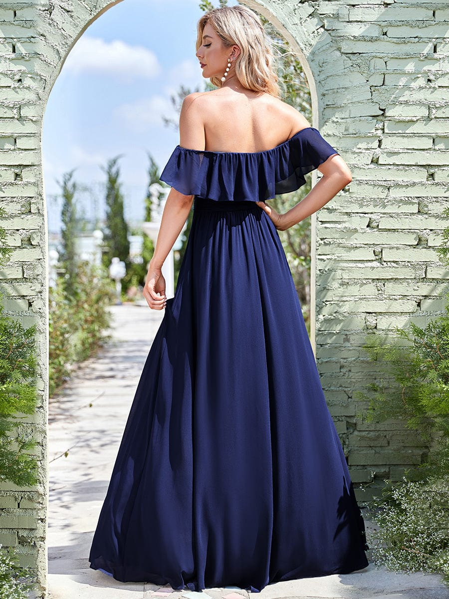 Custom Size Women's Off-The-Shoulder Ruffle Thigh Split Bridesmaid Dresses