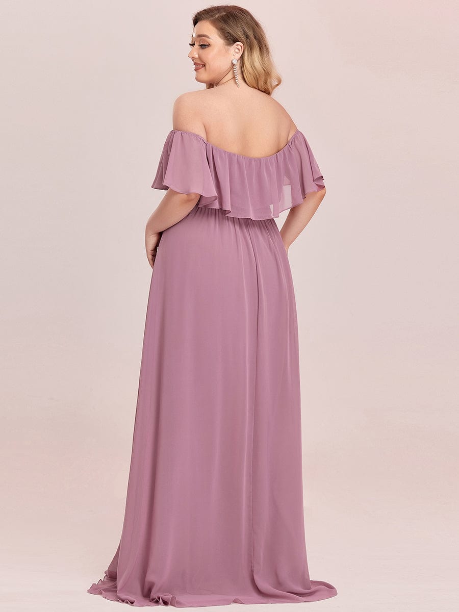 Custom Size Women's Off-The-Shoulder Ruffle Thigh Split Bridesmaid Dresses