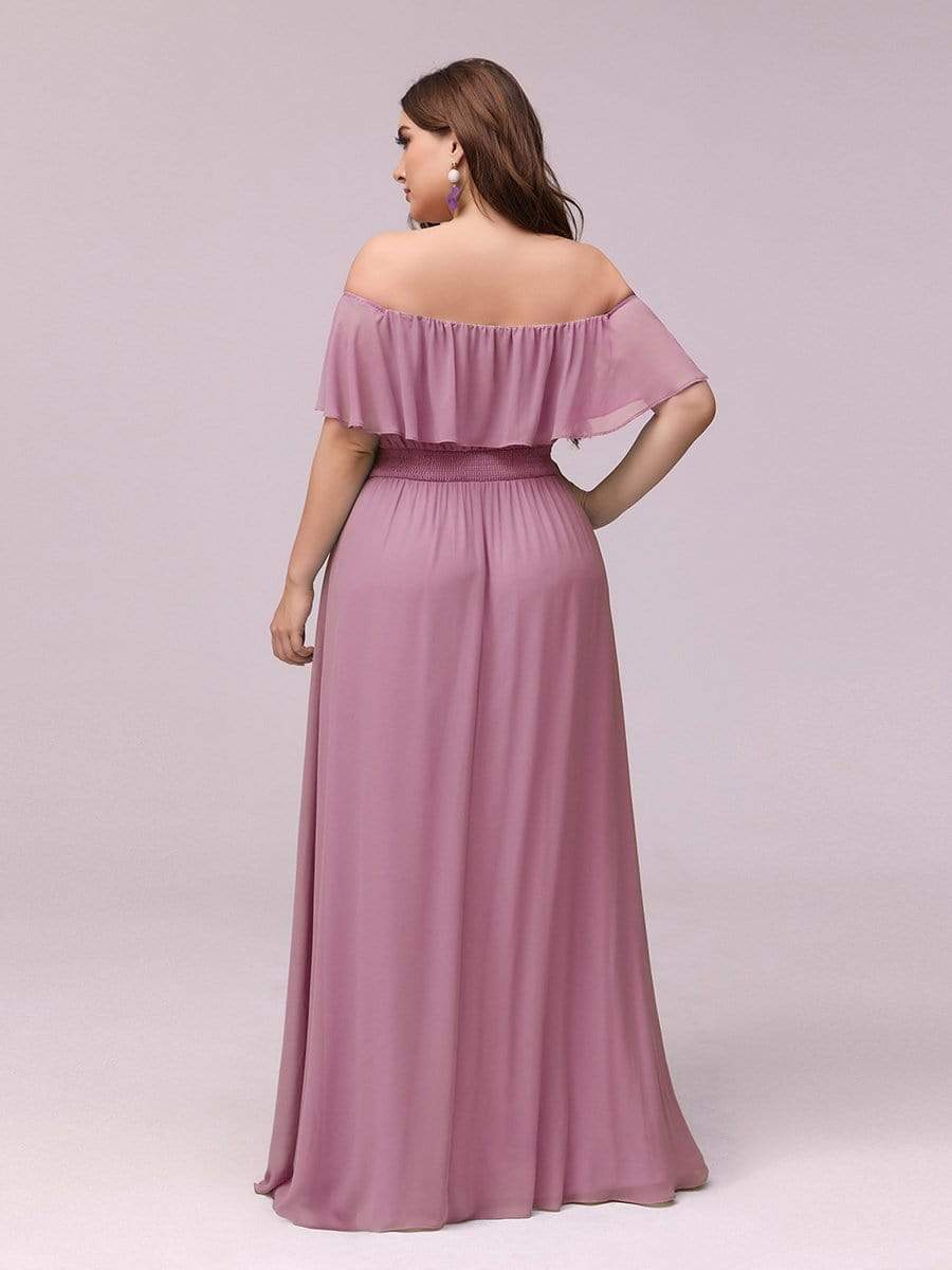 Plus Size Off-The-Shoulder Ruffle Thigh Split Bridesmaid Dress