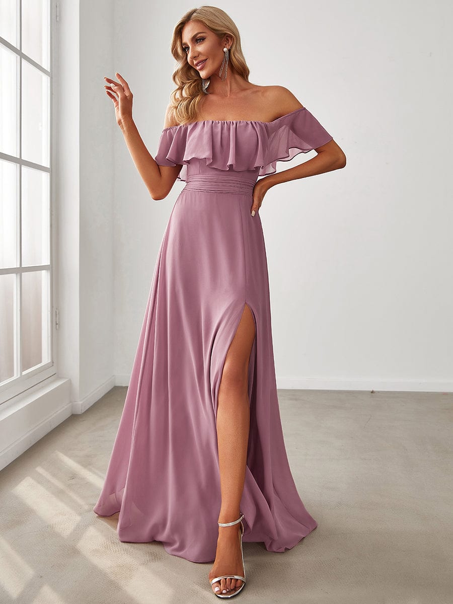 Off The Shoulder Maxi Chiffon Bridesmaid Dresses With Side Split