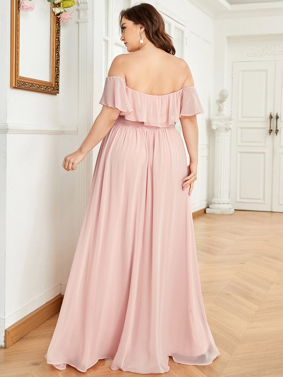 Plus Size Off-The-Shoulder Ruffle Thigh Split Bridesmaid Dress