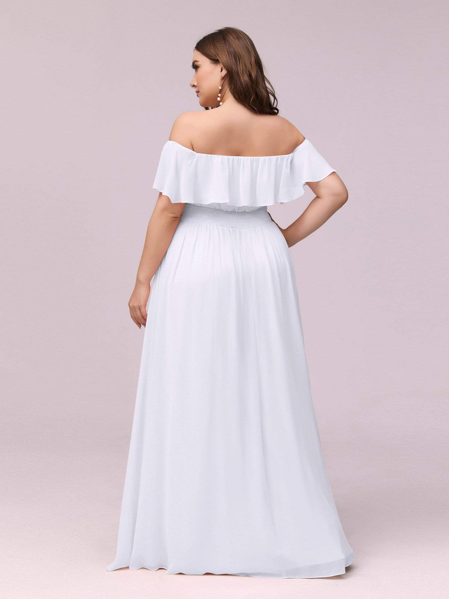 Plus Size Off-The-Shoulder Ruffle Thigh Split Bridesmaid Dress