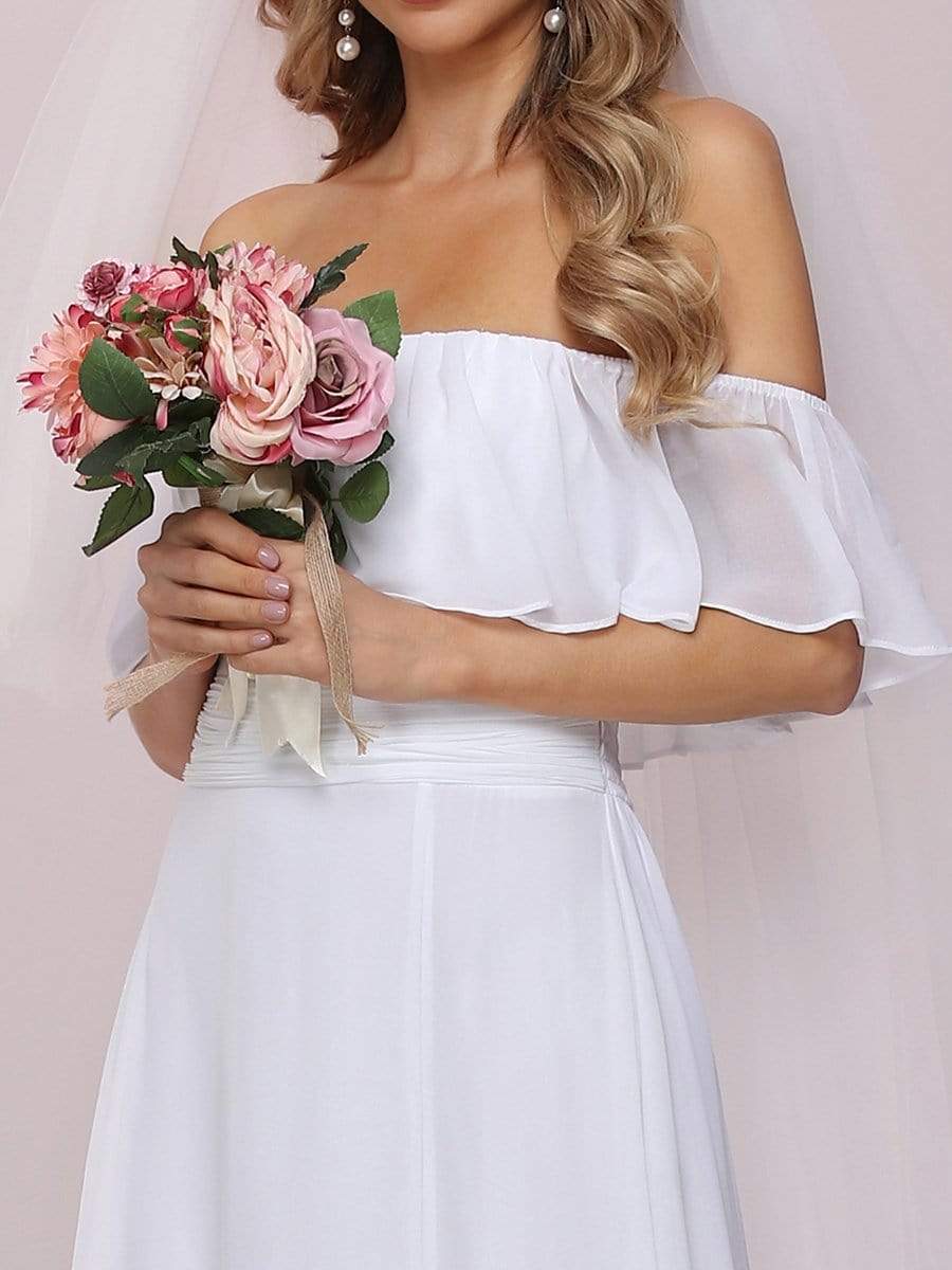 Plain Off Shoulder Chiffon Wedding Dress with Side Split