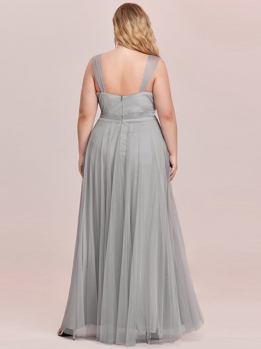 Plus Size Maxi Long Double V Neck Tulle Bridesmaid Dresses