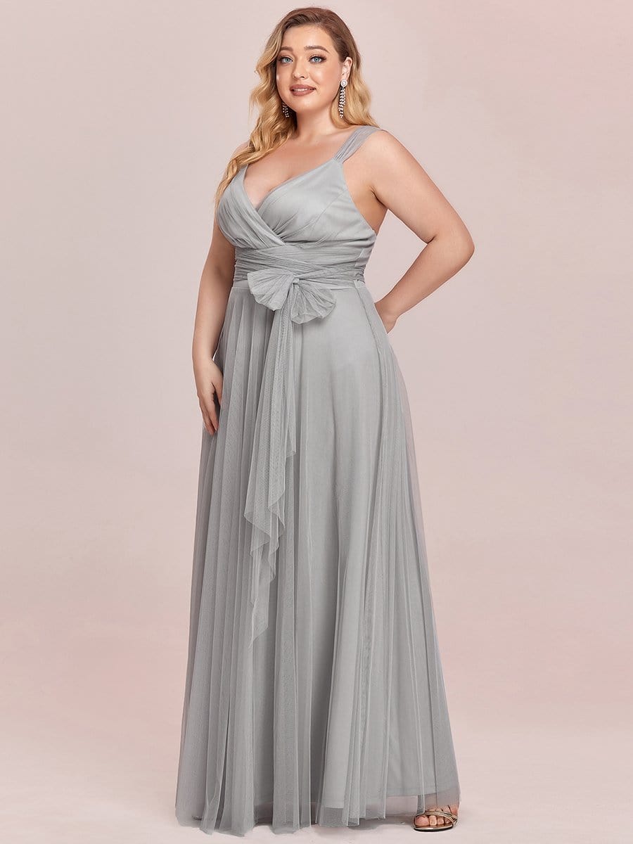 Plus Size Maxi Long Double V Neck Tulle Bridesmaid Dresses