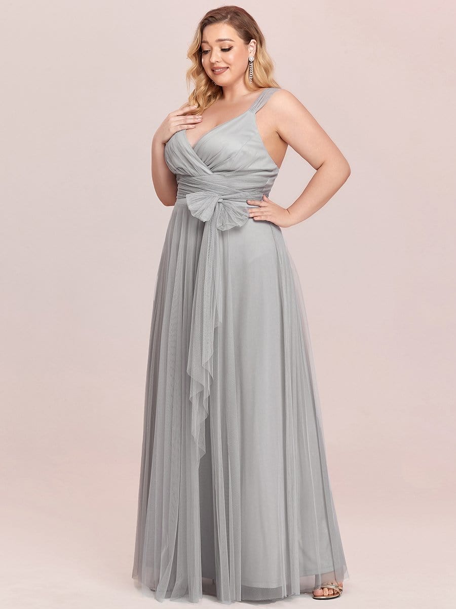 Plus Size Maxi Long Double V Neck Tulle Bridesmaid Dresses