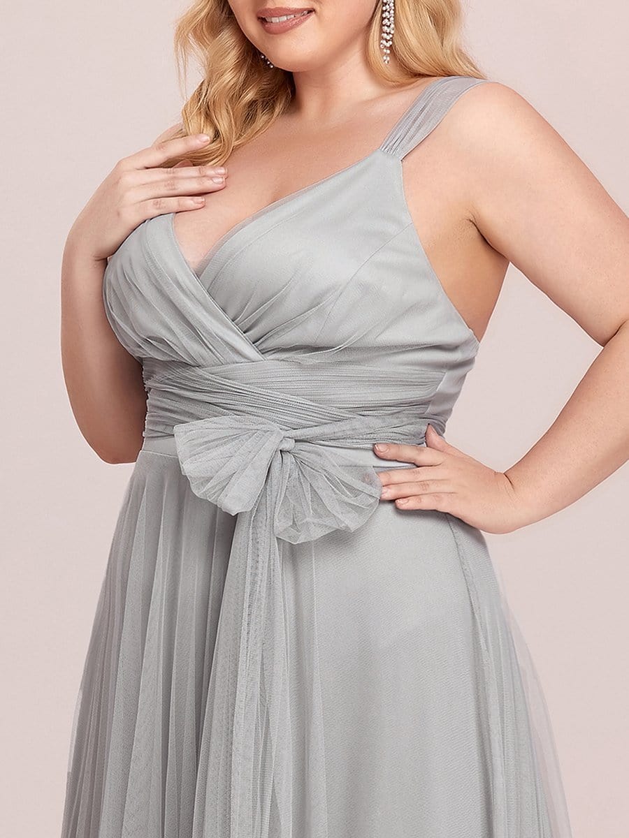 Plus Size Maxi Long Double V Neck Tulle Bridesmaid Dresses