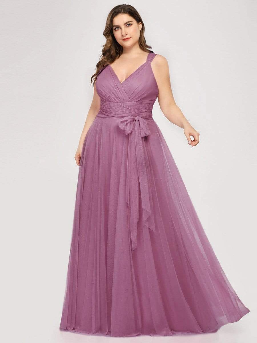 Elegant Double V-Neck Tulle Floor-Length Bridesmaid Dresses