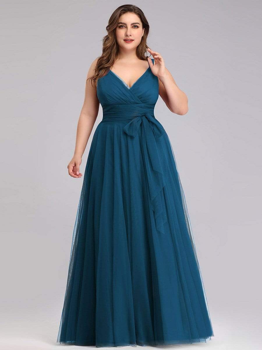 Elegant Double V-Neck Tulle Floor-Length Bridesmaid Dresses