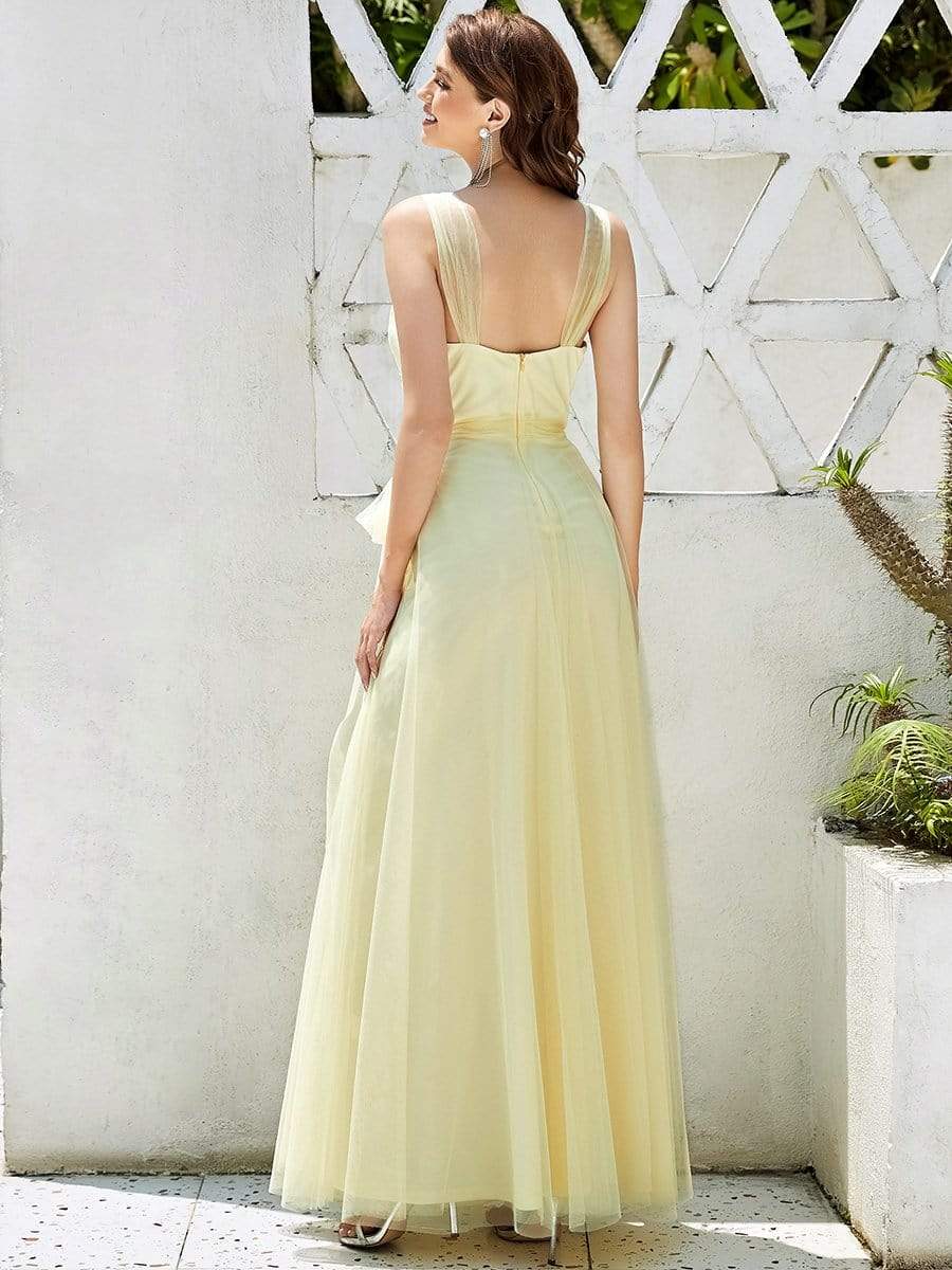 Elegant Double V-Neck Tulle Floor-Length Bridesmaid Dresses