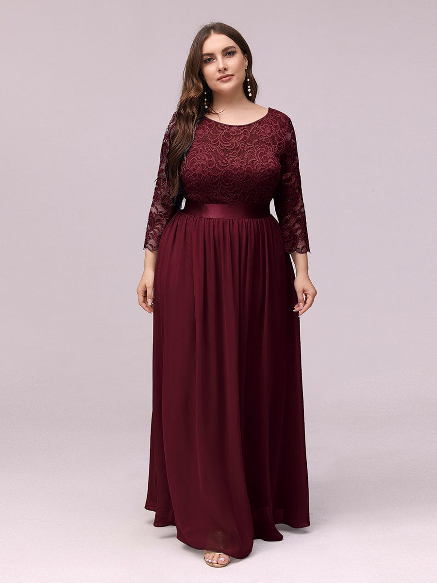 Plus Size See-Through Floor Length Lace Bridesmaid Dress With Half Sleeve