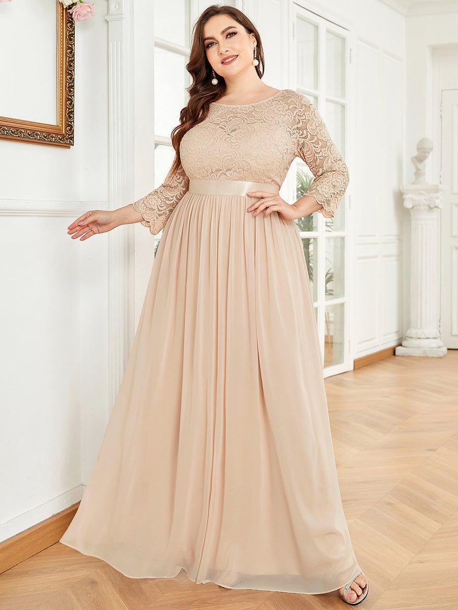 Plus Size See-Through Floor Length Lace Bridesmaid Dress With Half Sleeve