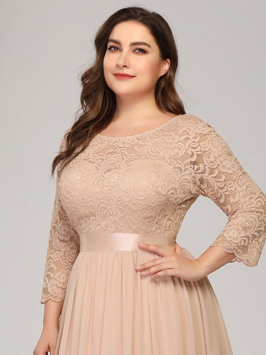 Plus Size See-Through Floor Length Lace Bridesmaid Dress With Half Sleeve