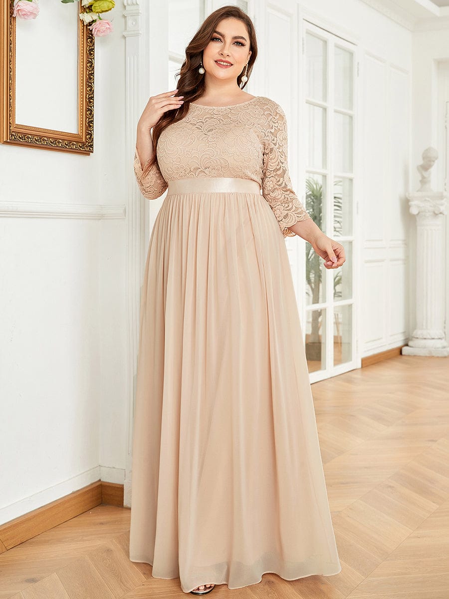 Elegant Round Neck A Line See-Through Lace Bridesmaid Dress