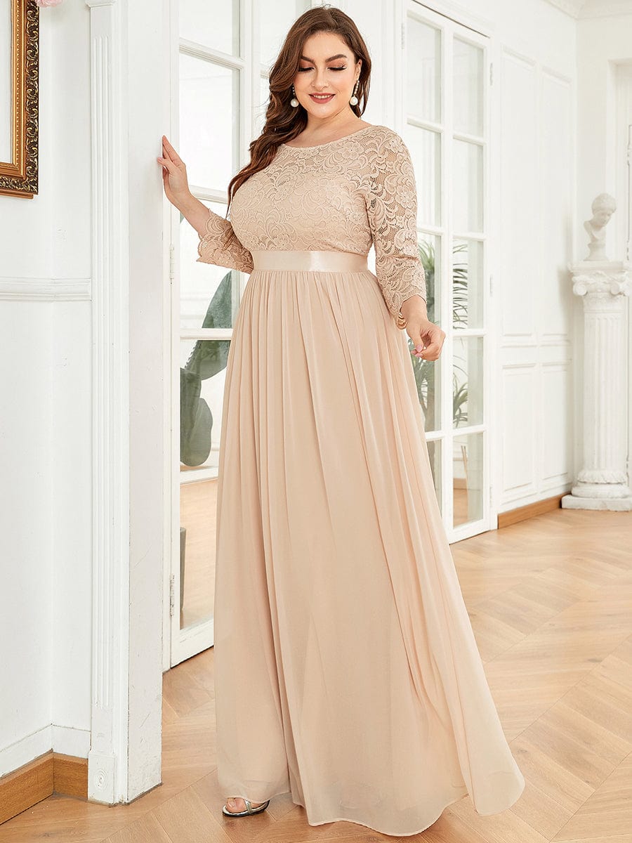 Plus Size See-Through Floor Length Lace Bridesmaid Dress With Half Sleeve