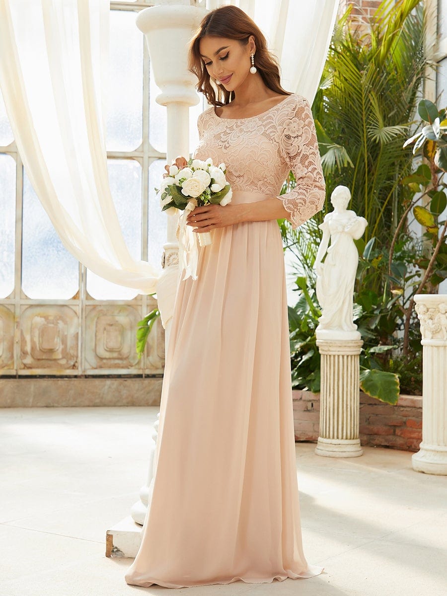 Elegant Round Neck A Line See-Through Lace Bridesmaid Dress