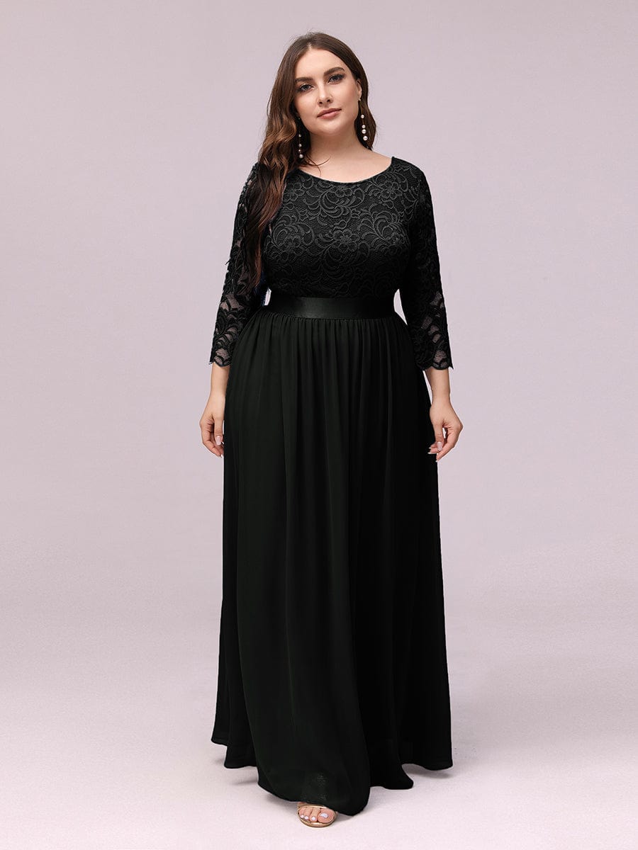 Plus Size See-Through Floor Length Lace Bridesmaid Dress With Half Sleeve