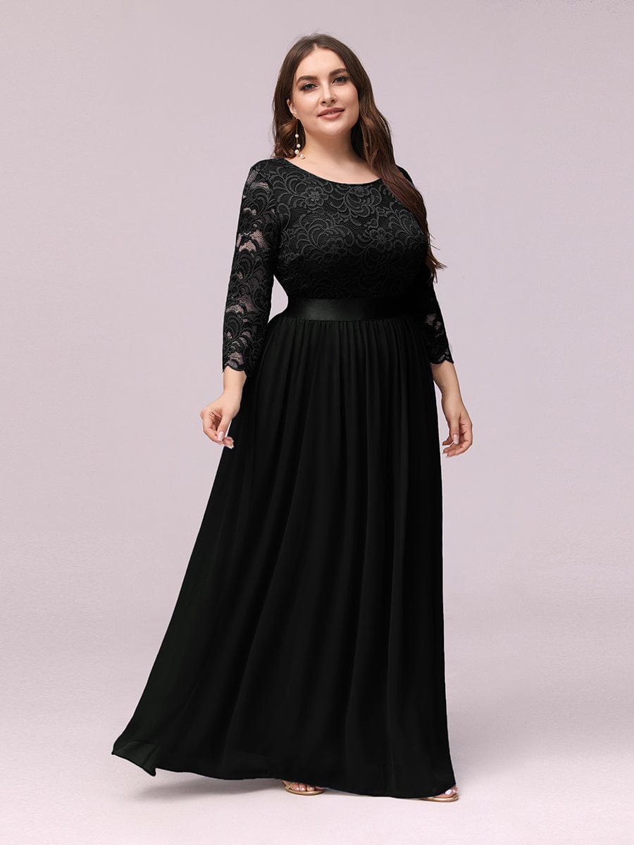 Custom Size Elegant Round Neck A Line See-Through Lace Evening Dress