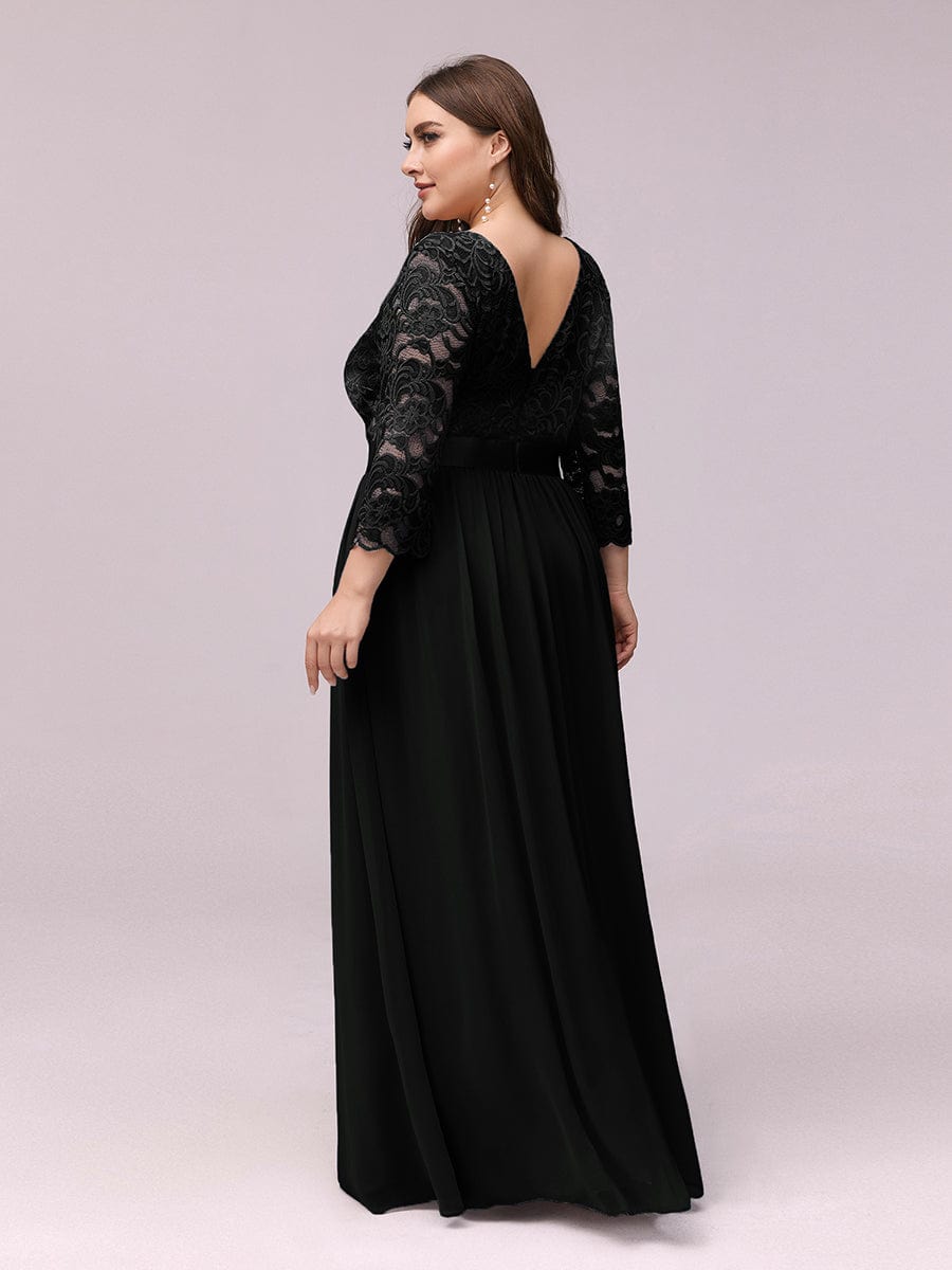 Custom Size Elegant Round Neck A Line See-Through Lace Evening Dress