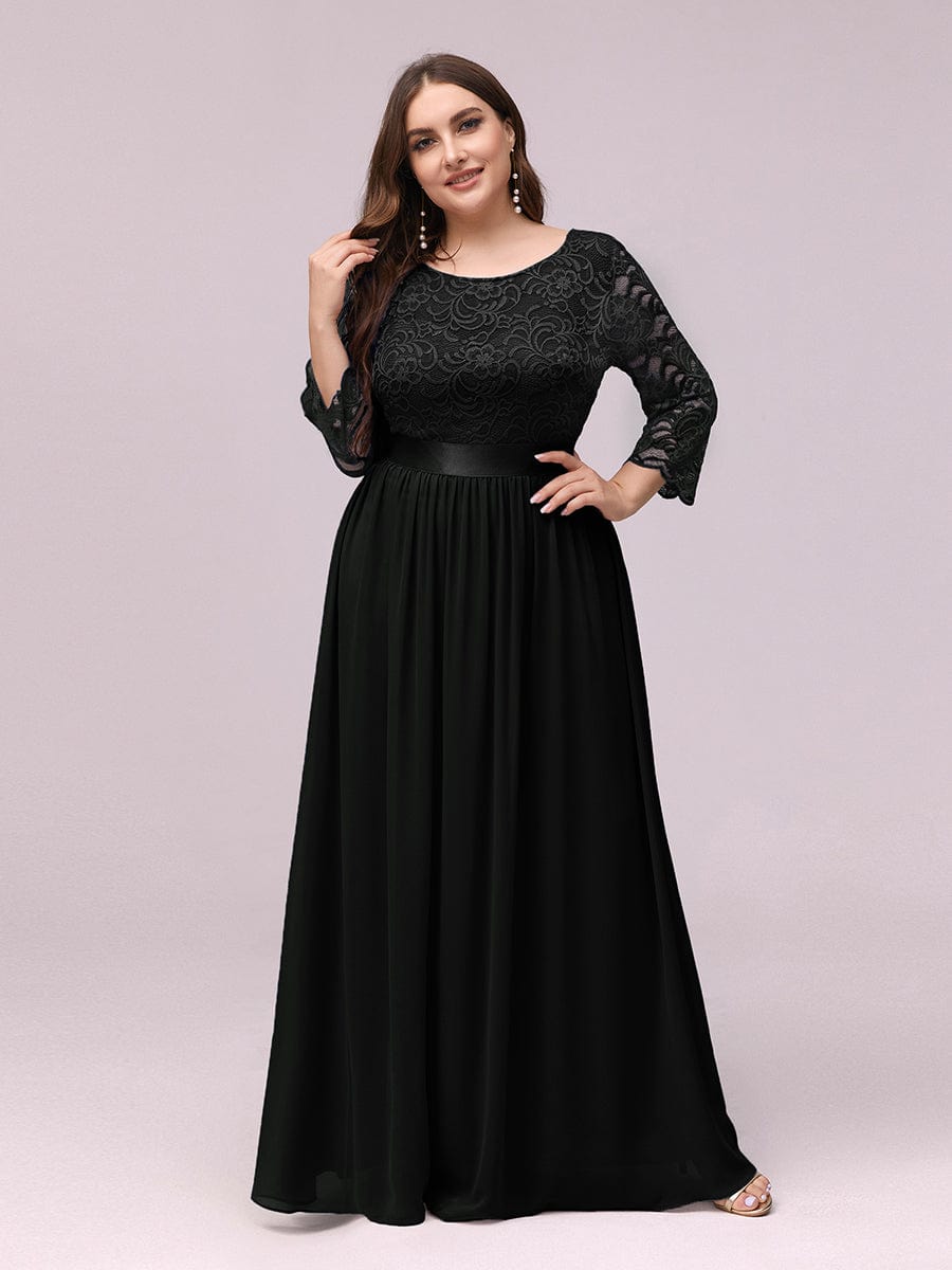 Plus Size See-Through Floor Length Lace Bridesmaid Dress With Half Sleeve