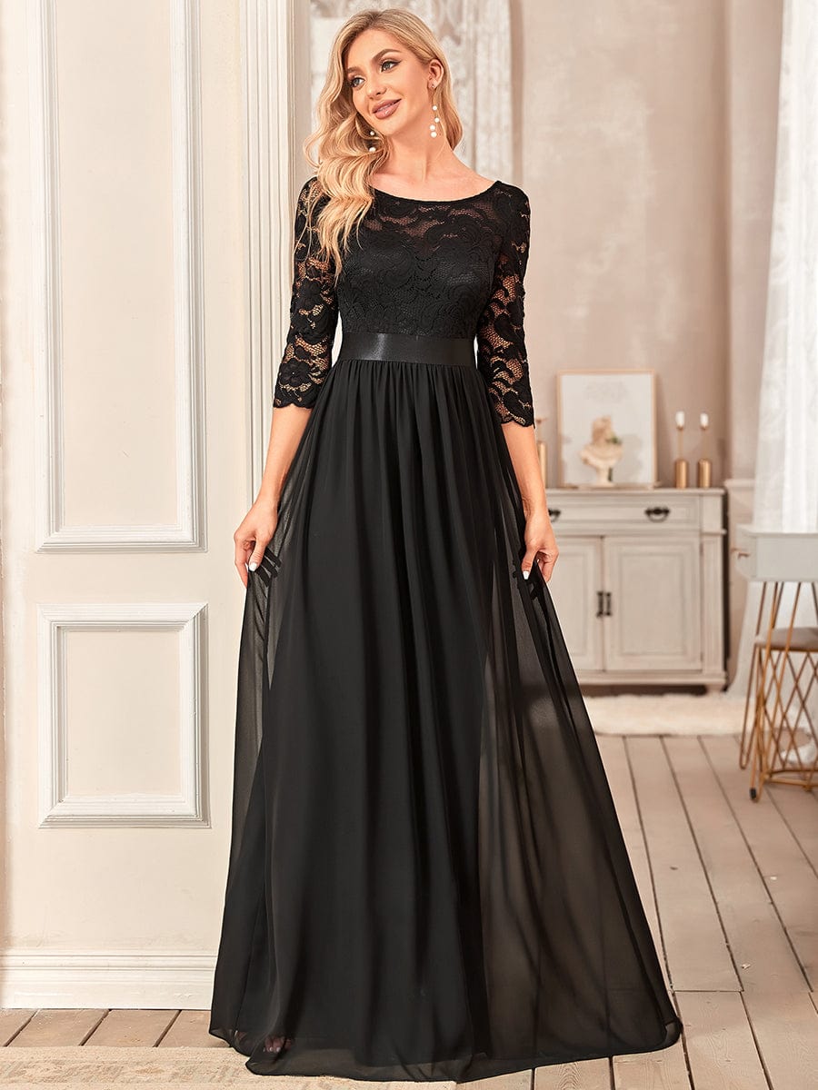 See-Through Floor Length Lace Bridesmaid Dress with Half Sleeve