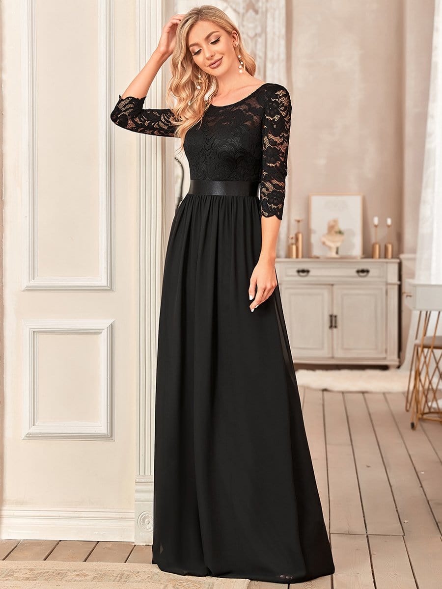 Elegant Round Neck A Line See-Through Lace Bridesmaid Dress