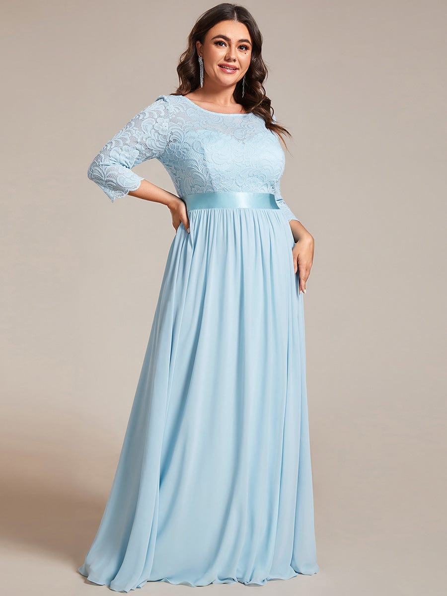 See-Through Floor Length Lace Bridesmaid Dress with Half Sleeve