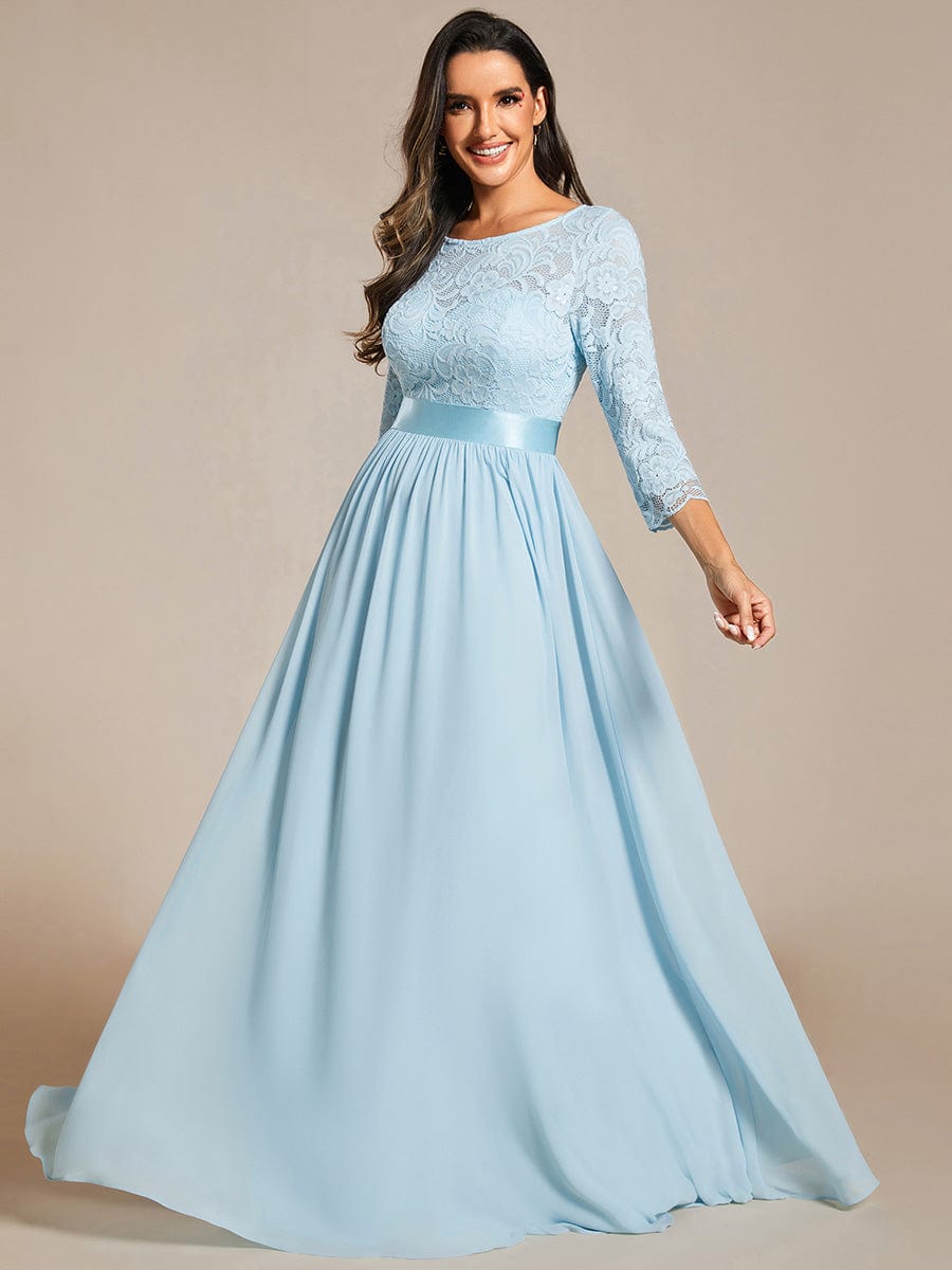 See-Through Floor Length Lace Bridesmaid Dress with Half Sleeve