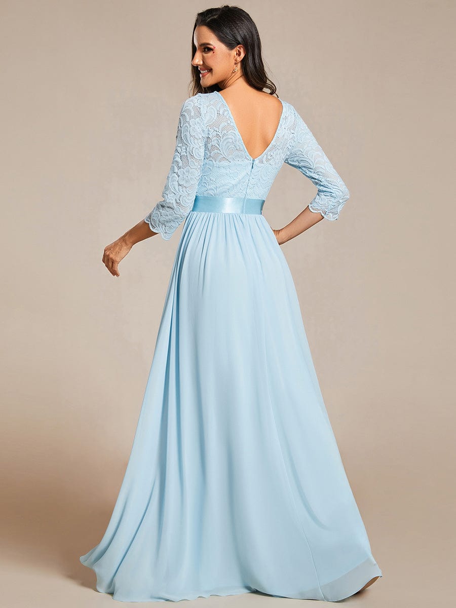 See-Through Floor Length Lace Bridesmaid Dress with Half Sleeve