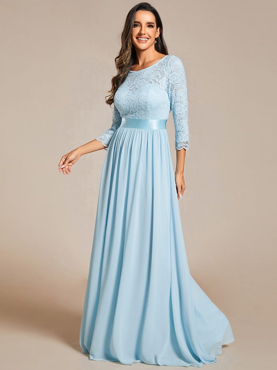 See-Through Floor Length Lace Bridesmaid Dress with Half Sleeve