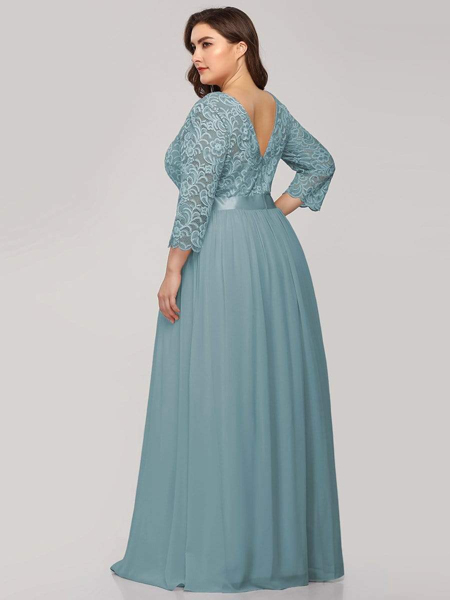 Custom Size Elegant Round Neck A Line See-Through Lace Evening Dress