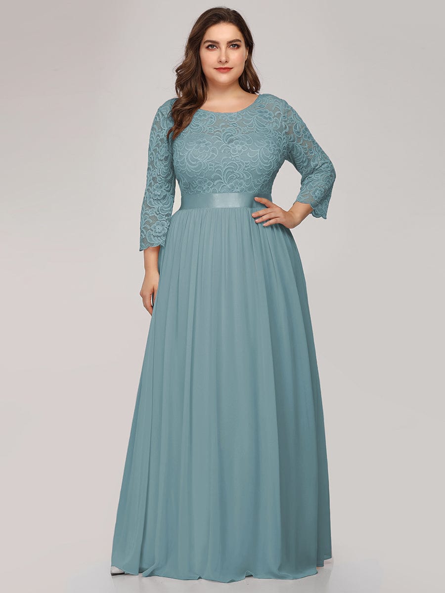 Plus Size See-Through Floor Length Lace Bridesmaid Dress With Half Sleeve