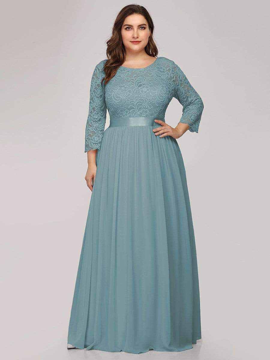 Elegant Round Neck A Line See-Through Lace Bridesmaid Dress