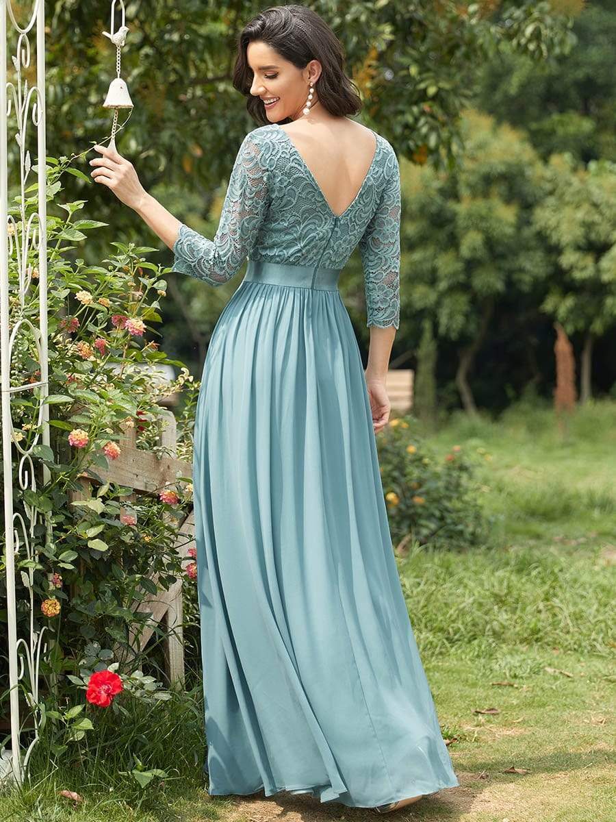 Custom Size Elegant Round Neck A Line See-Through Lace Evening Dress