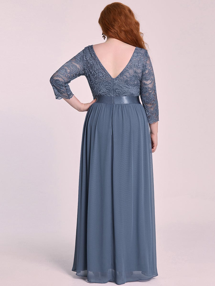 Plus Size See-Through Floor Length Lace Bridesmaid Dress With Half Sleeve