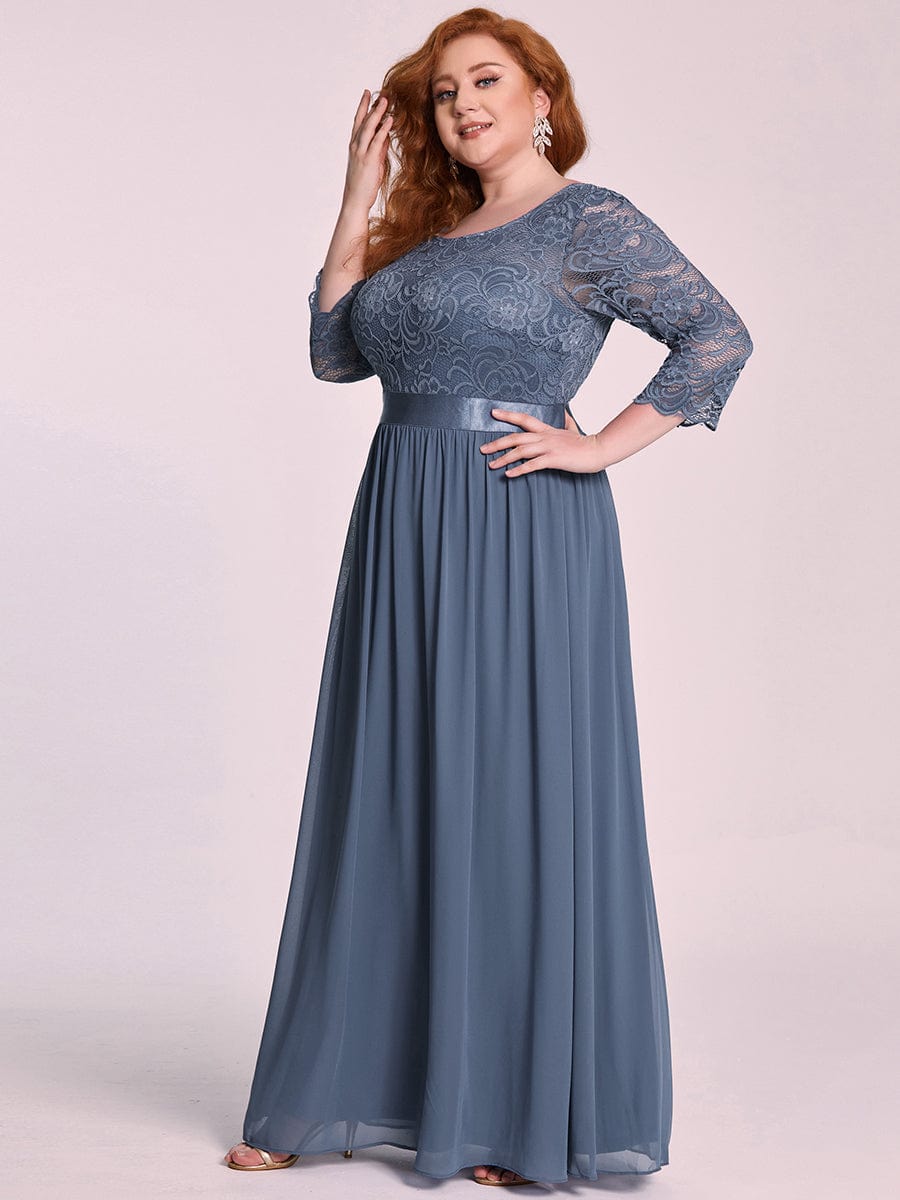 Plus Size See-Through Floor Length Lace Bridesmaid Dress With Half Sleeve