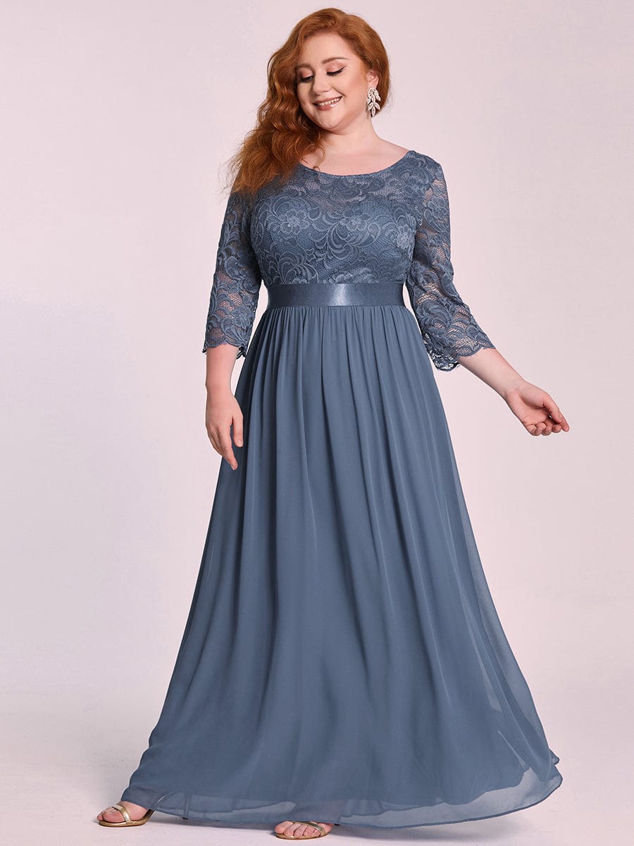 Plus Size See-Through Floor Length Lace Bridesmaid Dress With Half Sleeve