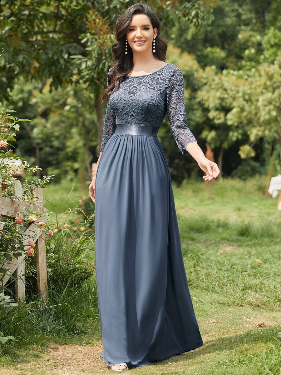 See-Through Floor Length Lace Bridesmaid Dress with Half Sleeve