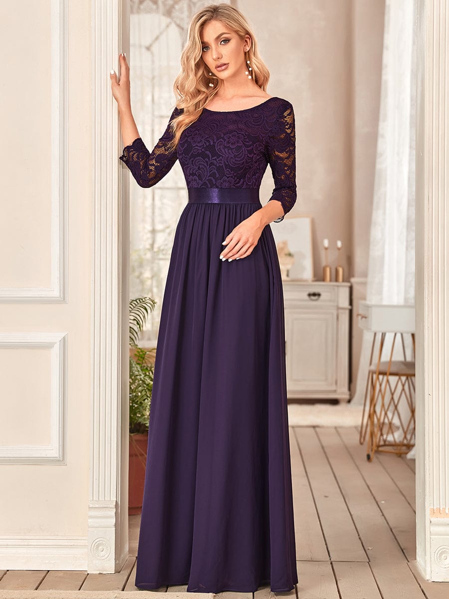 See-Through Floor Length Lace Bridesmaid Dress with Half Sleeve