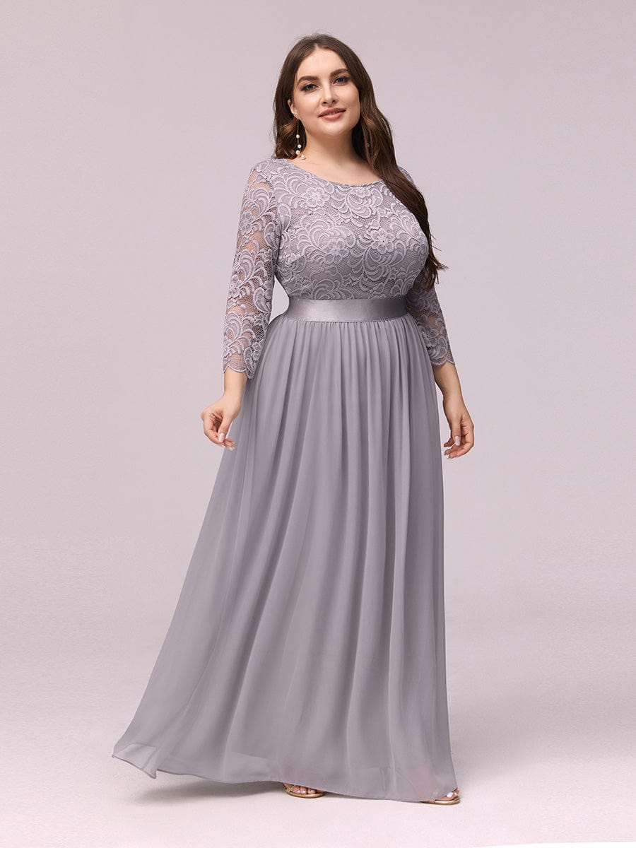 Plus Size See-Through Floor Length Lace Bridesmaid Dress With Half Sleeve