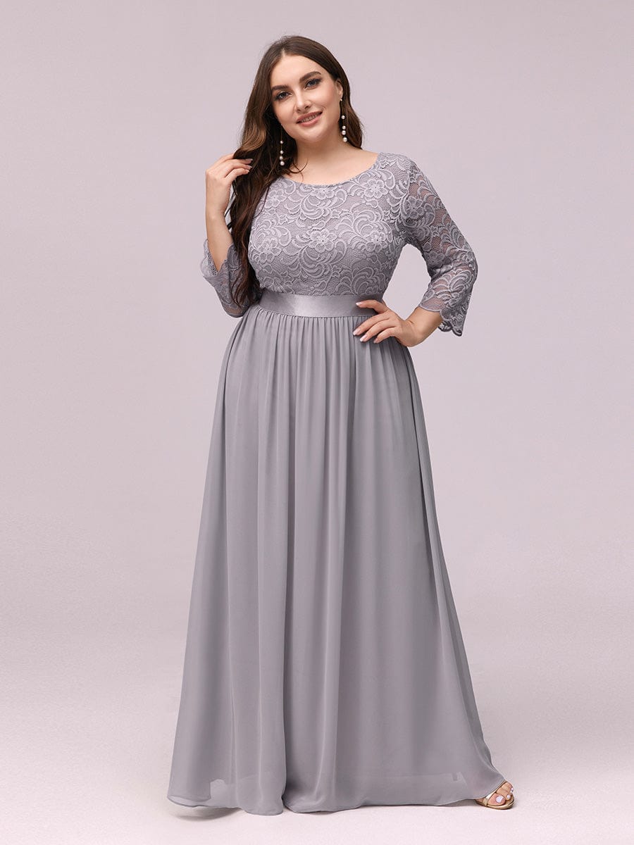 Plus Size See-Through Floor Length Lace Bridesmaid Dress With Half Sleeve