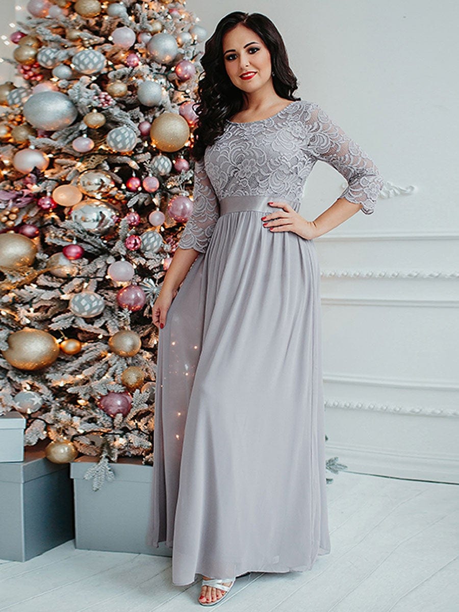 Elegant Round Neck A Line See-Through Lace Bridesmaid Dress